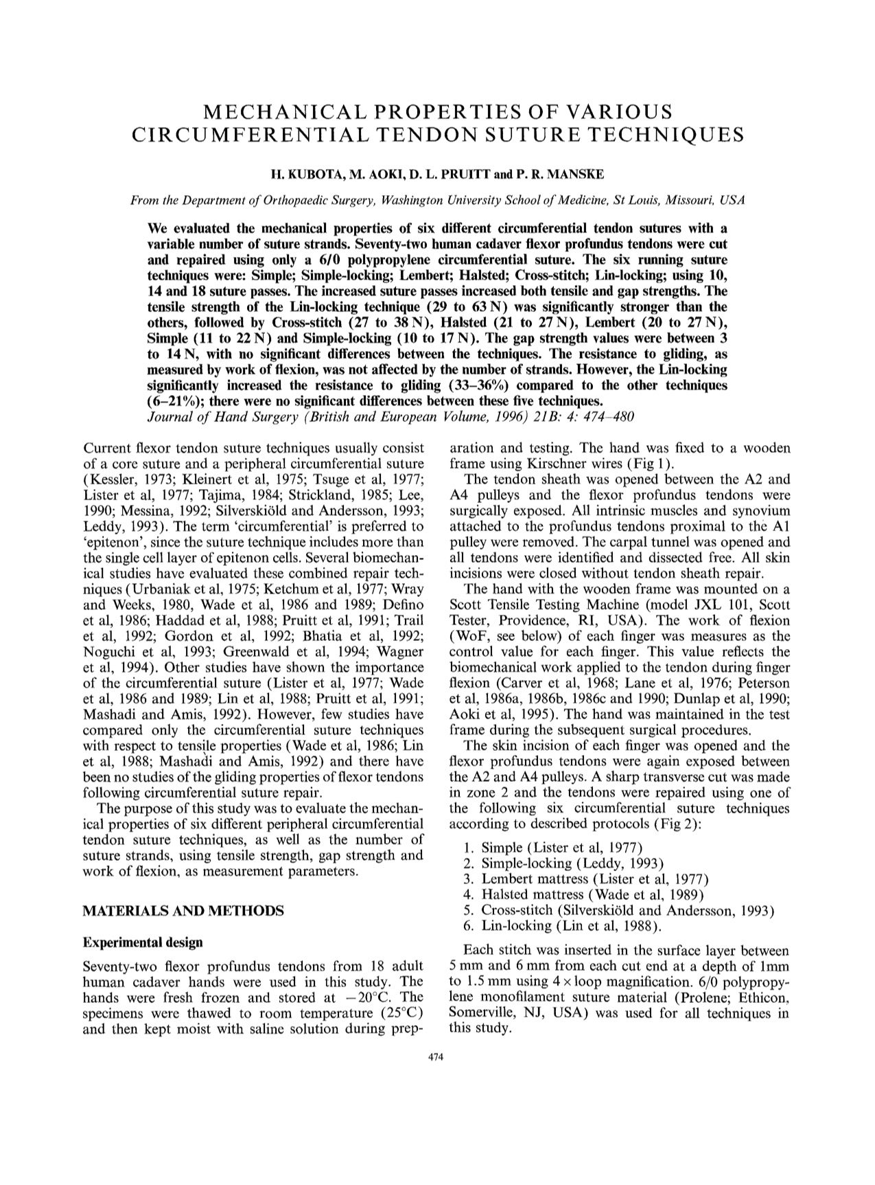 Epitendinous Suture